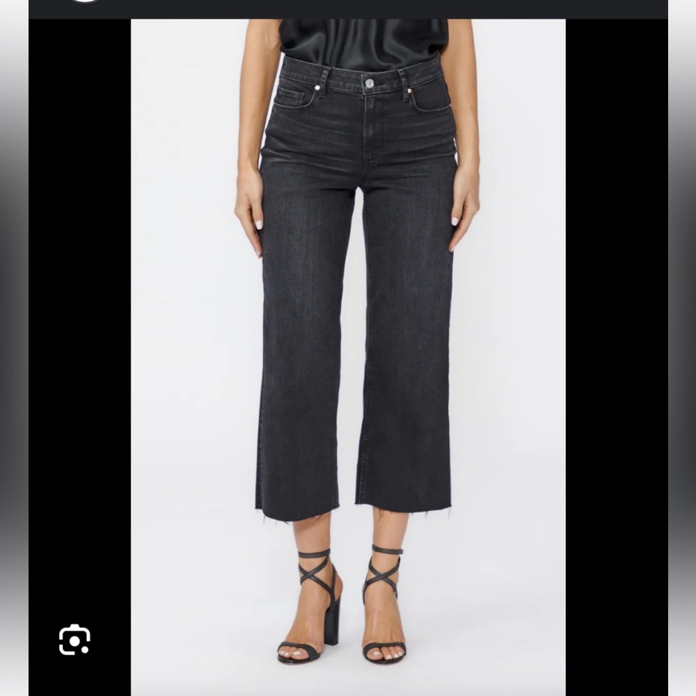 PAIGE Black Nellie High Rise denim culottes Raw Hem Jeans